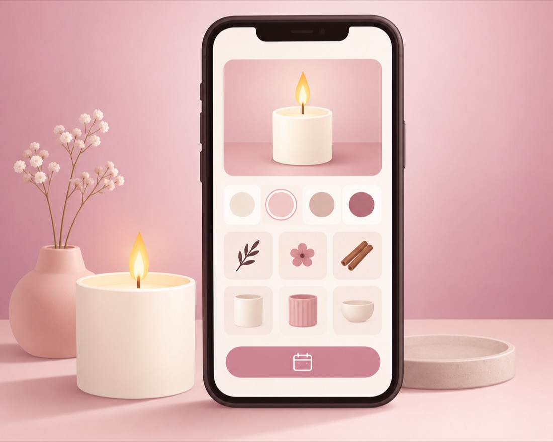 The Artis House Hub open on a phone showing the candle session and scent options