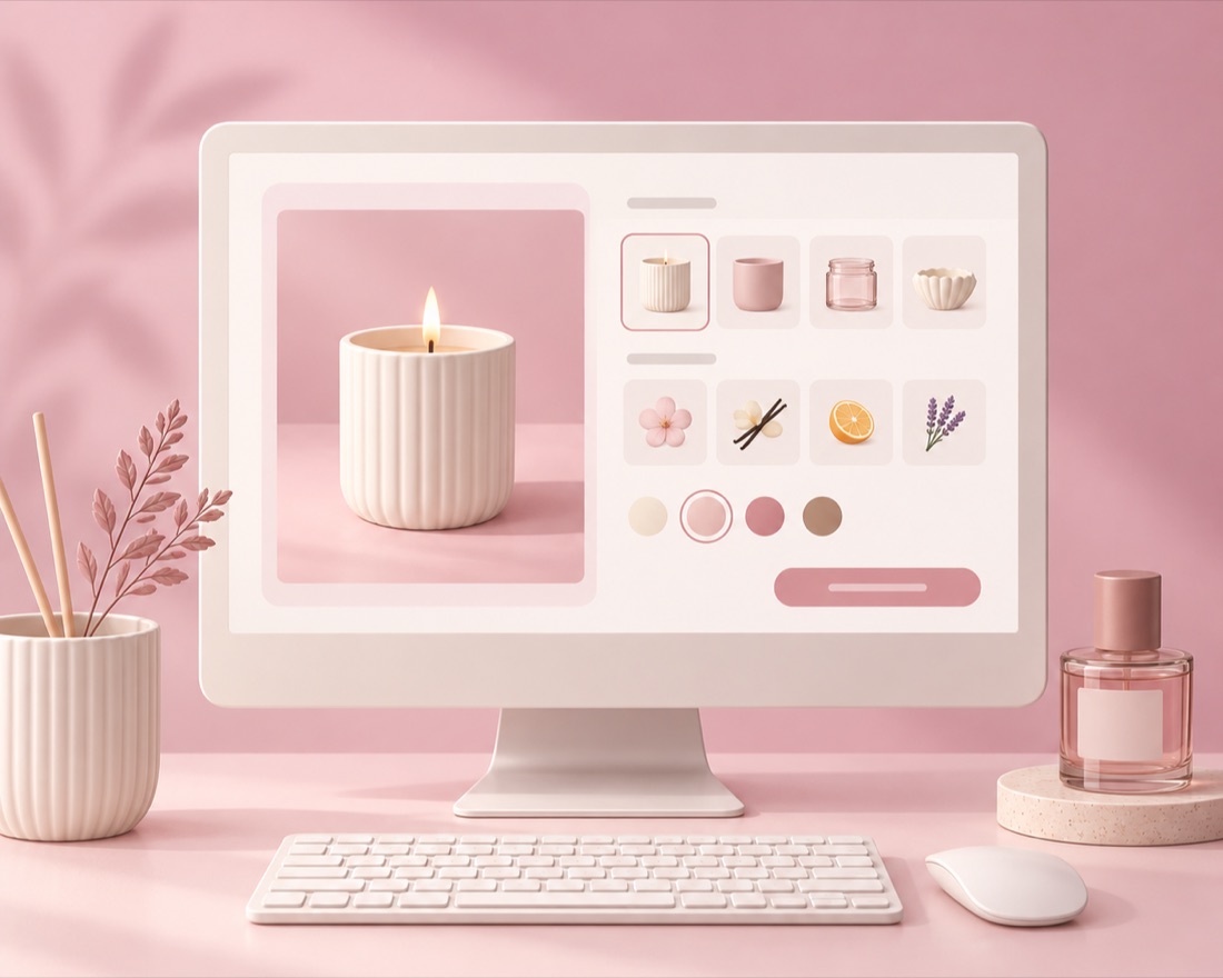 The Artis House Scent Builder on screen with fragrance and vessel options