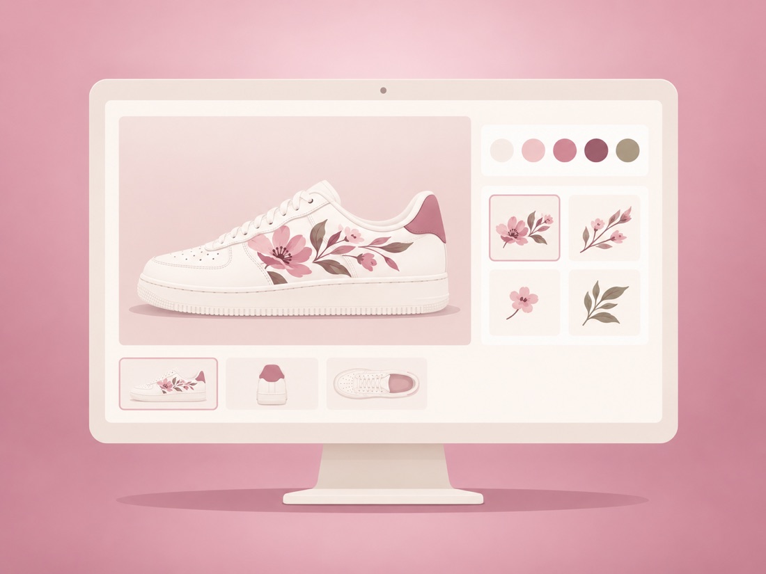 The Artis House Shoe Designer on screen with a colour palette and floral motif options