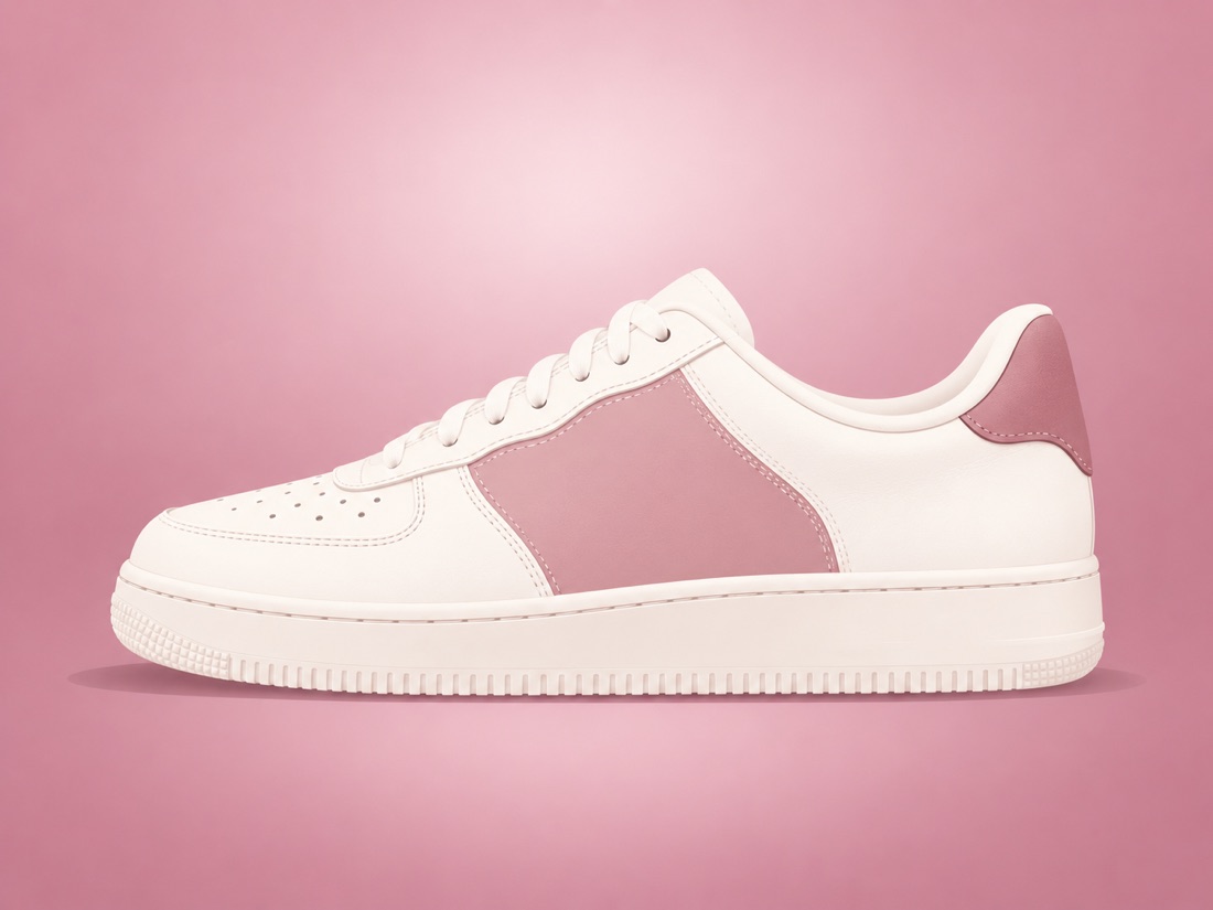 A clean blank white and pink leather sneaker ready to be hand-painted