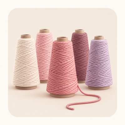 Cones of yarn in cream, pink, mauve and lilac from the Artis House colour wall
